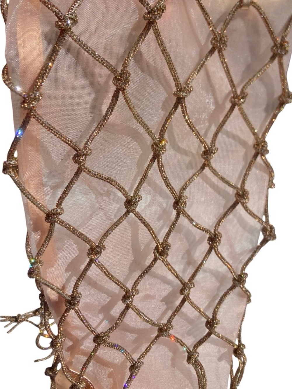 Women's Rose Gold Rhinestone Net Knee-High Heels, 10 - Picture 7 of 8
